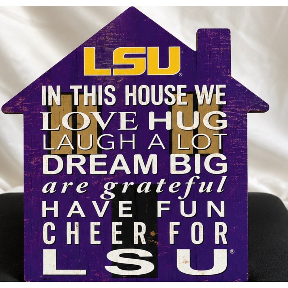 LSU Tigers In This House We Cheer For LSU Wood House Sign Wall Decor 11x9